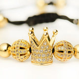 Crown Charm Bracelet Plated Copper Beads Micro Zircon Adjustable