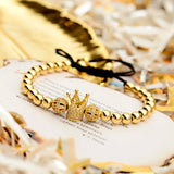 Crown Charm Bracelet Plated Copper Beads Micro Zircon Adjustable