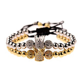 Crown Charm Bracelet Plated Copper Beads Micro Zircon Adjustable