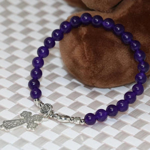 Romantic Purple Jades Chalcedony Stone Elastic Bracelet 7.5inch