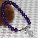 Romantic Purple Jades Chalcedony Stone Elastic Bracelet 7.5inch