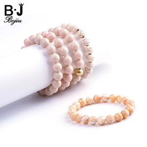 BOJIU Beige Elastic Bracelets: Mixed Ag. Colored Bead Women Casual Strand Bracel