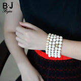 BOJIU Beige Elastic Bracelets: Mixed Ag. Colored Bead Women Casual Strand Bracel