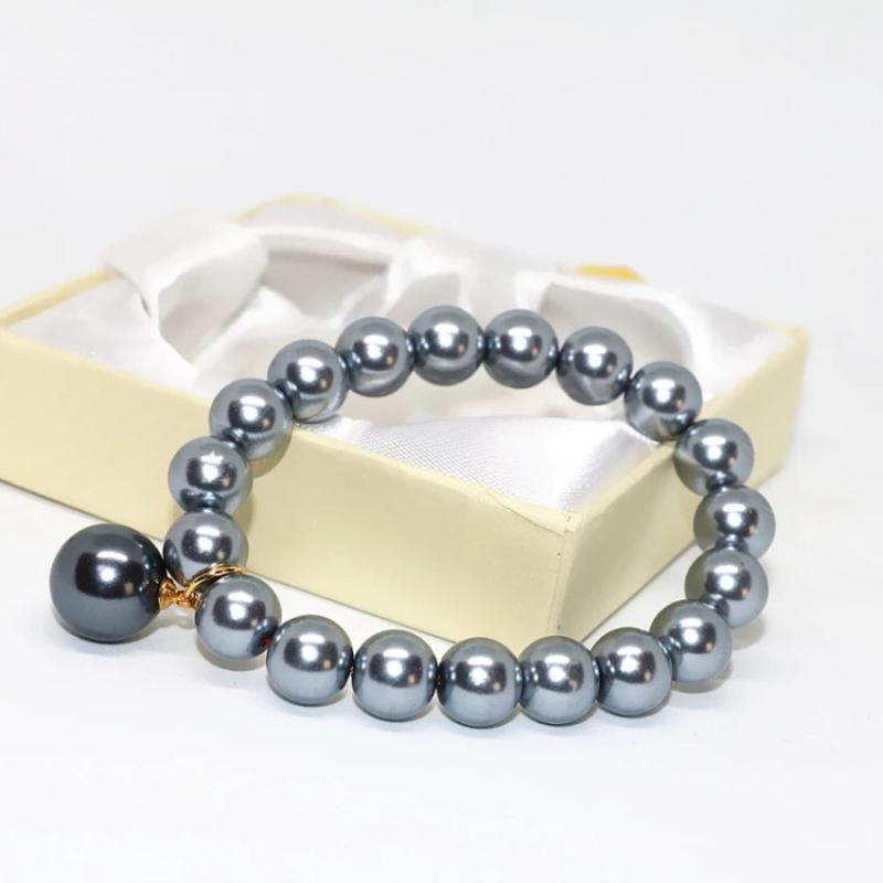 South Sea Shell Pearl 10mm Bead Bracelet Elastic Jewelry 7.5in
