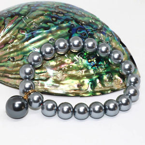 South Sea Shell Pearl 10mm Bead Bracelet Elastic Jewelry 7.5in