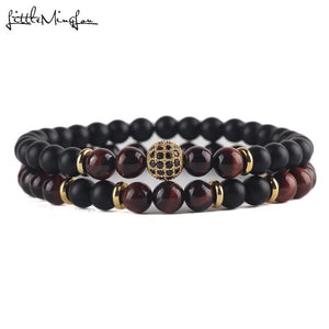 Natural Stone Beads Bracelet with Micro Pave CZ Disco Copper Ball Charms
