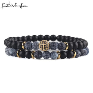 Natural Stone Beads Bracelet with Micro Pave CZ Disco Copper Ball Charms