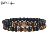 Natural Stone Beads Bracelet with Micro Pave CZ Disco Copper Ball Charms