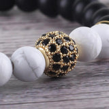Natural Stone Beads Bracelet with Micro Pave CZ Disco Copper Ball Charms