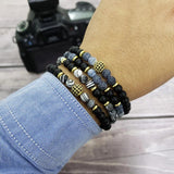Natural Stone Beads Bracelet with Micro Pave CZ Disco Copper Ball Charms