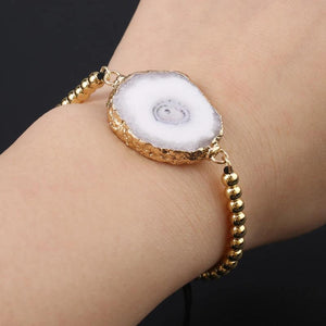 Natural Stone Druzy Bracelet Plated Chain for Women Girls