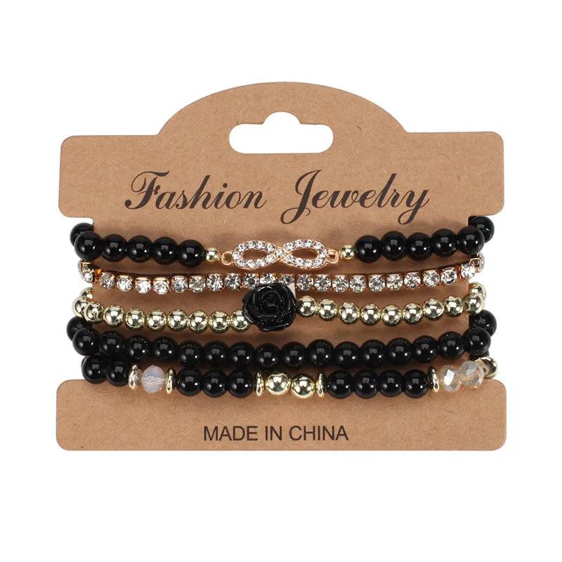 Infinity Number8 Chain Bracelet Bohemian Rose Flower Glass Beaded Chain Multilla