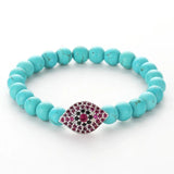 Green Pine Stone Beads Bangle with Red Zircon Eyes Bracelet