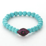 Green Pine Stone Beads Bangle with Red Zircon Eyes Bracelet