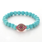 Green Pine Stone Beads Bangle with Red Zircon Eyes Bracelet