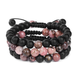 3Pcs/Set Adjustable Rhodonites Beaded Bracelets