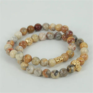 Natural Crazy Stone Beaded Bracelet with Skull Head Charm
