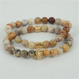 Natural Crazy Stone Beaded Bracelet with Skull Head Charm