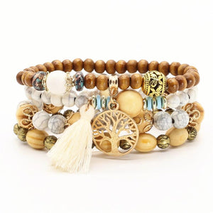 Tree Elephant Charm Beaded Bracelet Set for Men Women Wrap Bangles