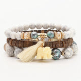 Tree Elephant Charm Beaded Bracelet Set for Men Women Wrap Bangles