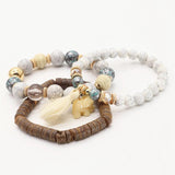 Tree Elephant Charm Beaded Bracelet Set for Men Women Wrap Bangles