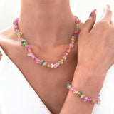 Colorful Stone Resin Necklace Beaded Choker Bohemian Jewelry