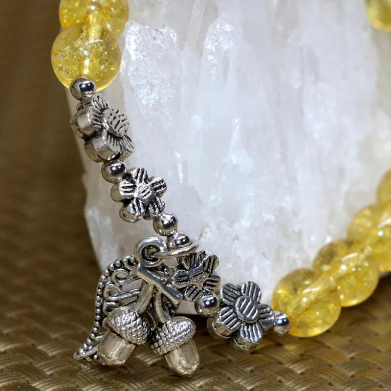 Yellow Crystal Round Beads Bracelet 8mm Silver Accessories