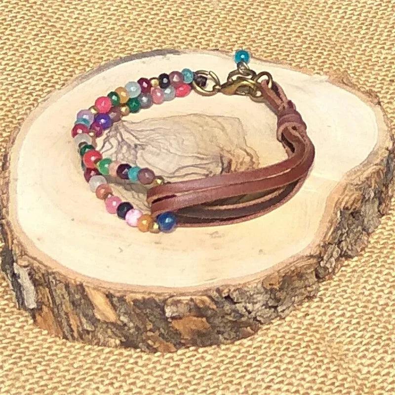 Boho Double Layer Beads Leather Bracelet