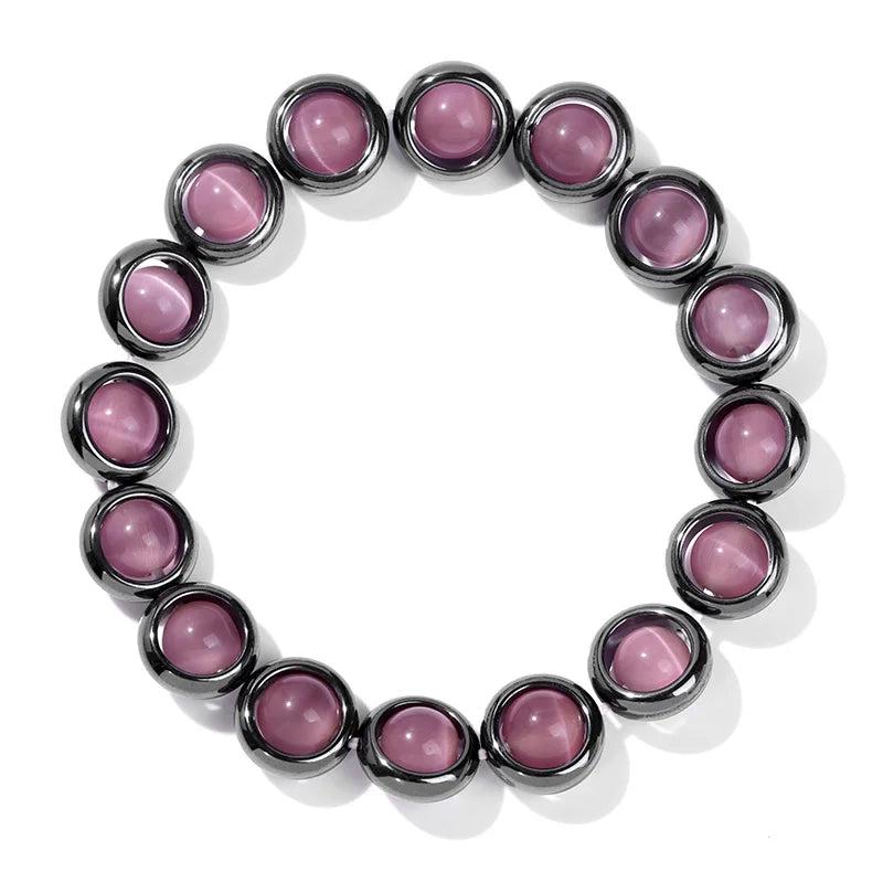 Pink Cat Eye Beaded Bracelet Hematite Donut Healing Bracelet