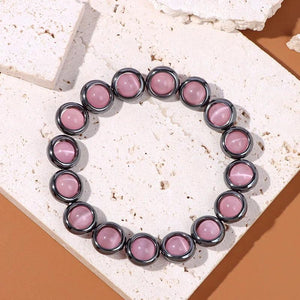 Pink Cat Eye Beaded Bracelet Hematite Donut Healing Bracelet