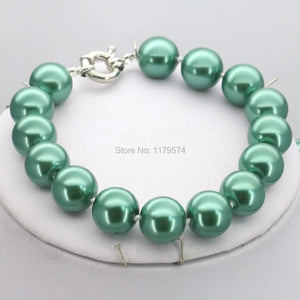 10mm Green Glass Round Pearl Beads Bracelet Jewelry Making Women