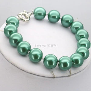 10mm Green Glass Round Pearl Beads Bracelet Jewelry Making Women