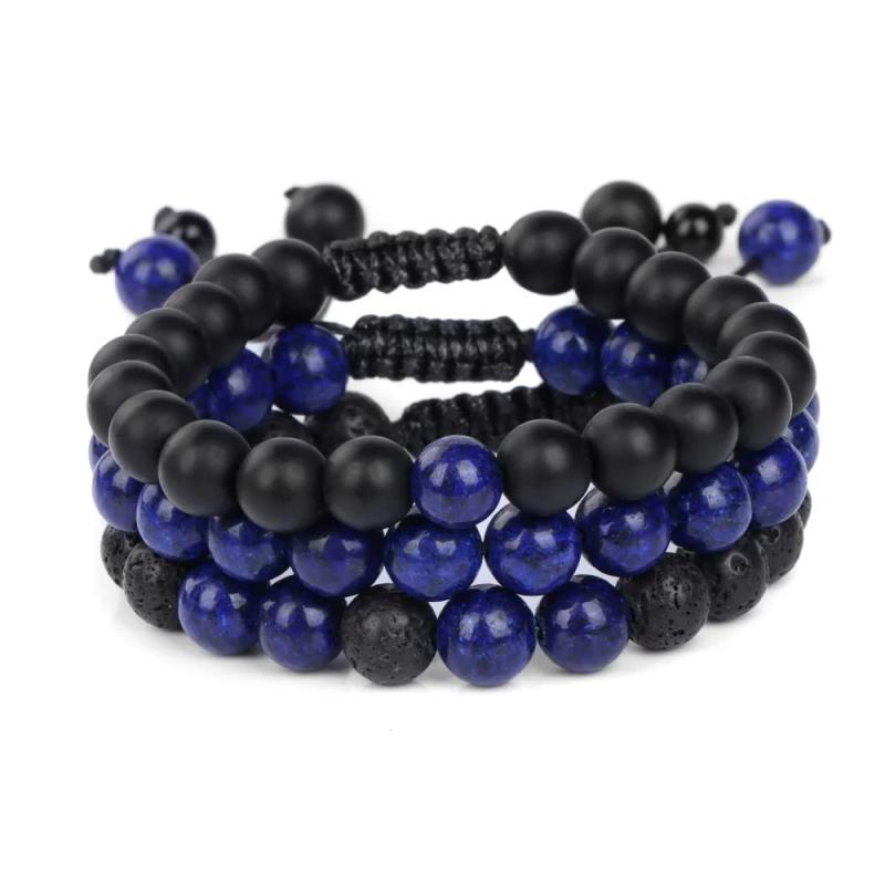 3pcs Natural Stone Braid Bracelet 8mm Round Beads Rope Woven Bracelet for Women