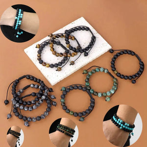3pcs Natural Stone Braid Bracelet 8mm Round Beads Rope Woven Bracelet for Women