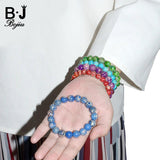 BOJIU Ag. Stone & CZ Pave Bead Chakra Bracelet Classic Howlite Strand