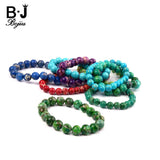 BOJIU Ag. Stone & CZ Pave Bead Chakra Bracelet Classic Howlite Strand