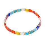 Rainbow Simplicity Beaded Bracelet Hand Knit Stretch Bohemian
