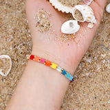 Rainbow Simplicity Beaded Bracelet Hand Knit Stretch Bohemian