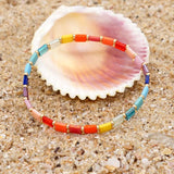 Rainbow Simplicity Beaded Bracelet Hand Knit Stretch Bohemian