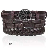 Men'S Woven Leather Bracelets Alloy Tree Of Life Multilayer Wide Wrap Jewelry