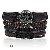Men'S Woven Leather Bracelets Alloy Tree Of Life Multilayer Wide Wrap Jewelry
