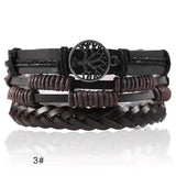 Men'S Woven Leather Bracelets Alloy Tree Of Life Multilayer Wide Wrap Jewelry
