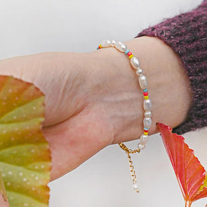 18K Plated Beaded Bracelet Glass Beads Pearl Girl's Party