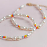 18K Plated Beaded Bracelet Glass Beads Pearl Girl's Party