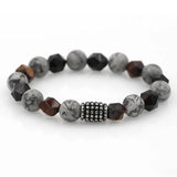 Natural Map Stone Beaded Bracelet Stainless Steel Men's Jewelry