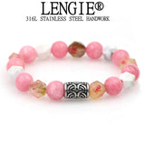 Natural Map Stone Beaded Bracelet Stainless Steel Men's Jewelry