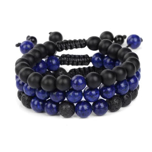 3pcs Natural Stone Braid Bracelets 8mm Beads Adjustable Rope Woven Bracelets