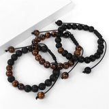 3pcs Natural Stone Braid Bracelets 8mm Beads Adjustable Rope Woven Bracelets