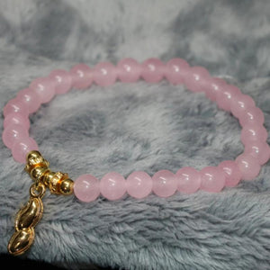 Natural Pink Jade Chalcedony Beaded Bracelet 7.5in