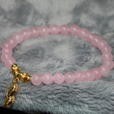 Natural Pink Jade Chalcedony Beaded Bracelet 7.5in